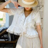 French Riviera Cotton Broderie Anglaise Off White Short Sleeve Blouse
