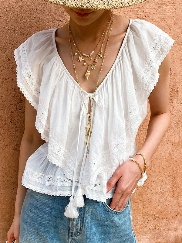 French Riviera Breathable Cotton Broderie Anglaise Womens Blouse