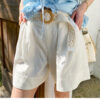 French Riviera Breathable Linen Lyocell Crochet Belt Womens Shorts