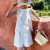 French Riviera Scalloped Broderie Anglaise Linen Lyocell Womens Shorts