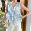 French Riviera Scalloped Floral Embroidered Cotton Blend Womens Blouse