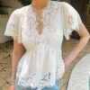 French Riviera Broderie Anglaise White Cotton Womens V Neck Blouse