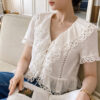 French Riviera Cotton Broderie Anglaise Off White Short Sleeve Blouse