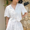 French Riviera Cotton Broderie Anglaise Womens Short Sleeve Blouse