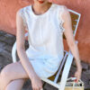 French Riviera Scalloped Embroidery Linen Lyocell Womens Top
