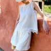 French Riviera Scalloped Broderie Anglaise Linen Lyocell Womens Shorts