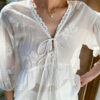 French Riviera Scalloped Floral Embroidered Cotton Blend Womens Blouse