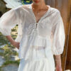 French Riviera Scalloped Floral Embroidered Cotton Blend Womens Blouse
