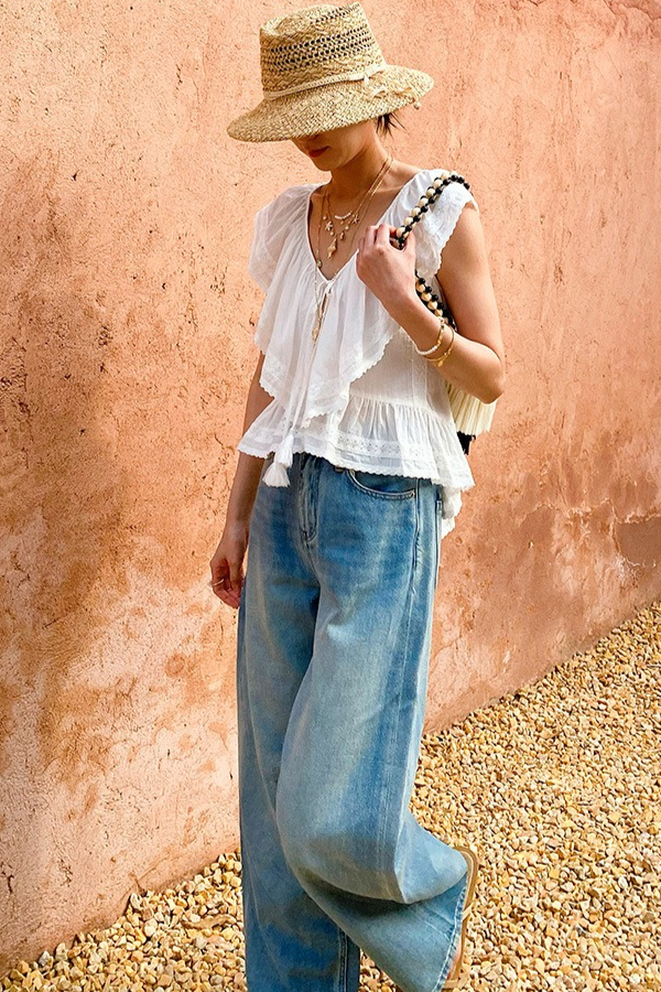 French Riviera Breathable Cotton Broderie Anglaise Womens Blouse