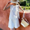 French Riviera Scalloped Broderie Anglaise Linen Lyocell Womens Shorts