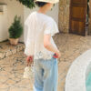 French Riviera Broderie Anglaise White Cotton Womens V Neck Blouse