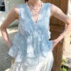 French Riviera Scalloped Floral Embroidered Cotton Blend Womens Blouse
