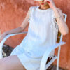 French Riviera Scalloped Embroidery Linen Lyocell Womens Top