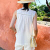 French Riviera Scalloped Lace Lyocell Linen Womens Sleeveless Blouse