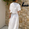 French Riviera Scalloped Broderie Anglaise Cotton Womens Midi Skirt