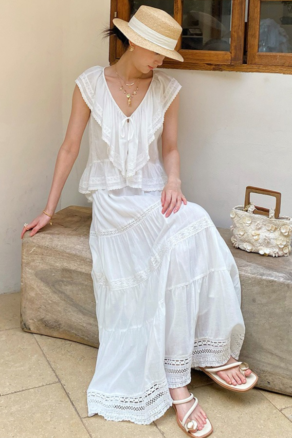 French Riviera Breathable Cotton Broderie Anglaise Womens Blouse