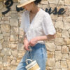 French Riviera Cotton Broderie Anglaise Womens Short Sleeve Blouse