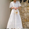 French Riviera Scalloped Broderie Anglaise Cotton Womens Midi Skirt