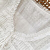 French Riviera Breathable Cotton Lace Ruffled Tie Front Womens Blouse