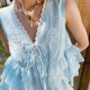 French Riviera Scalloped Floral Embroidered Cotton Blend Womens Blouse