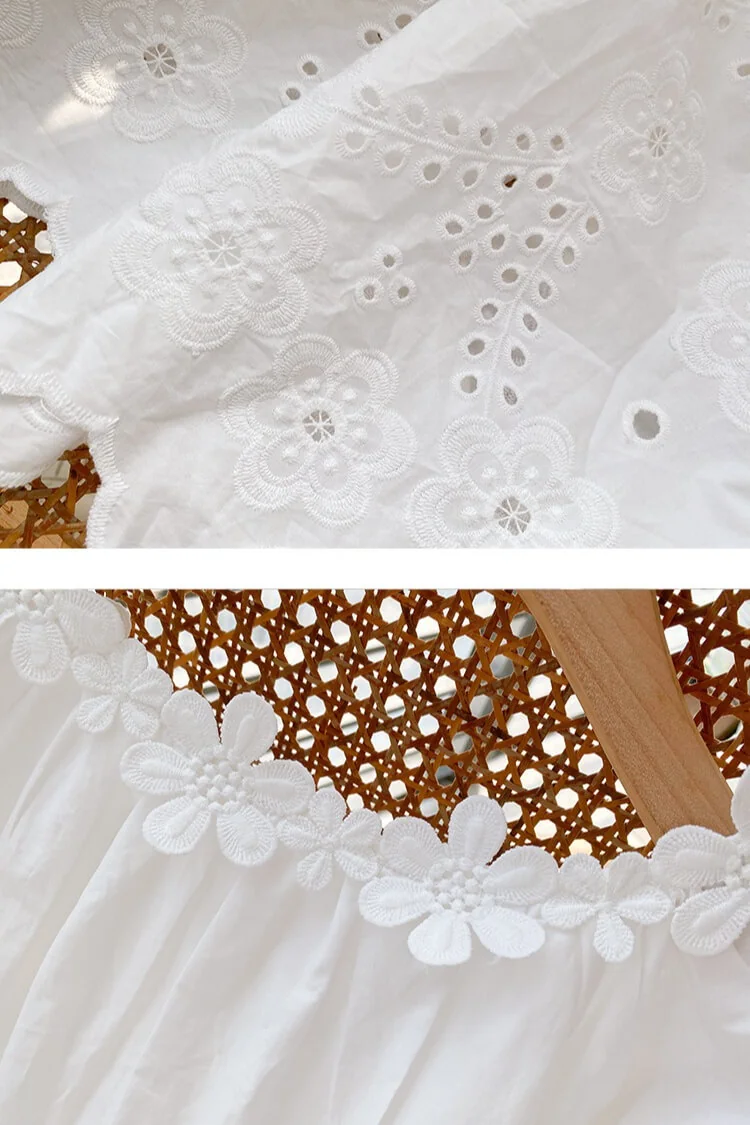 French Riviera Floral Broderie Anglaise Breathable Cotton Women Blouse