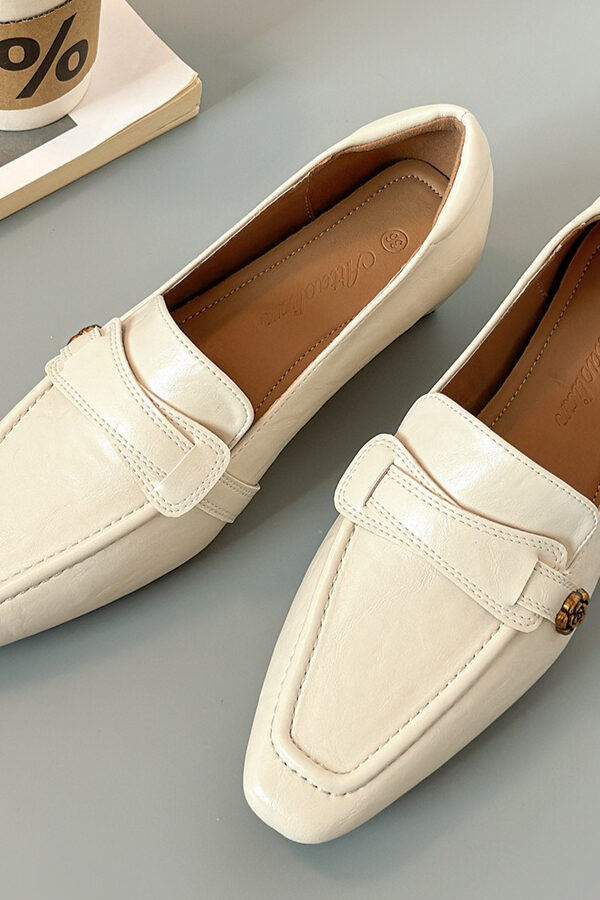 Modern Minimalist Seamed Lambskin Womens Square Toe Block Heel Loafers