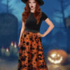 Halloween Party Flocked Mesh Womens Elastic Waist A Line Midi Skirt