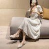 Casual Chic Breathable Diamante Pearl Womens Slip On Pointed Toe Flats