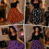 Halloween Flocked Print Tulle Womens Midi Skirt