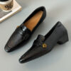 Modern Minimalist Seamed Lambskin Womens Square Toe Block Heel Loafers