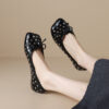 French Riviera Patent Studded Bow Square Toe Womens Black Ballet Flats