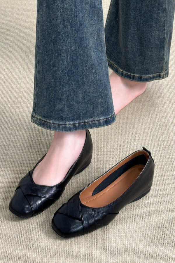 Modern Minimalist Soft Sheepskin Hidden Wedge Womens Square Toe Pumps