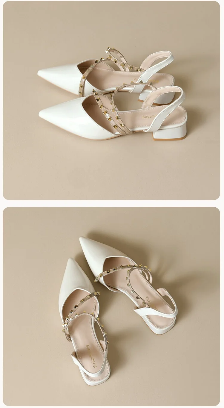 Casual Chic Studded Microfibre Womens Pointed Toe Block Heel Slingback