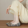 Romantic Bohemian Beaded Satin Womens Square Toe Flats