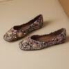 Romantic Bohemian Beaded Satin Womens Square Toe Flats