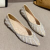 Casual Chic Breathable Diamante Pearl Womens Slip On Pointed Toe Flats