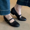 Modern Minimalist Sheepskin Low Heel Buckle Strap Womens Mary Janes