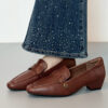 Modern Minimalist Seamed Lambskin Womens Square Toe Block Heel Loafers