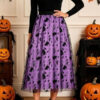 Halloween Flocked Print Tulle Womens Midi Skirt