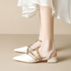 Casual Chic Studded Microfibre Womens Pointed Toe Block Heel Slingback