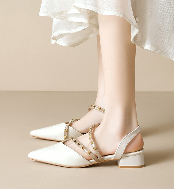 Casual Chic Studded Microfibre Womens Pointed Toe Block Heel Slingback