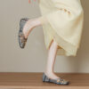 Romantic Bohemian Beaded Satin Womens Square Toe Flats