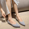 Casual Chic Breathable Diamante Pearl Womens Slip On Pointed Toe Flats