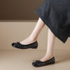 French Riviera Patent Studded Bow Square Toe Womens Black Ballet Flats