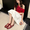 French Riviera Breathable Buckle Strap Womens Mary Jane Flat Shoes