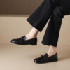 Timeless Classic Smooth Faux Leather Womens Flat Metal Detail Loafers