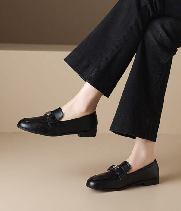Timeless Classic Smooth Faux Leather Womens Flat Metal Detail Loafers