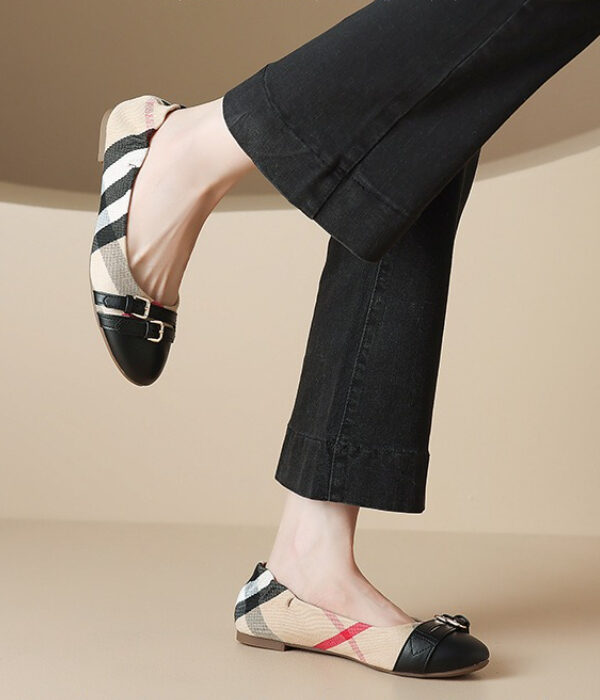 French Riviera Check Buckled Cap Toe Womens Slip On Ballet Pumps