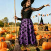 Halloween Flocked Print Tulle Womens Midi Skirt
