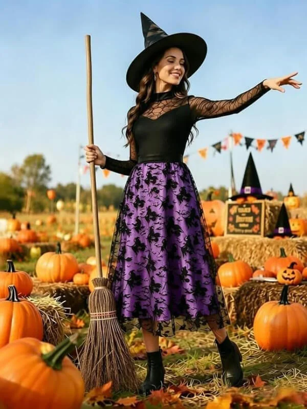 Halloween Flocked Print Tulle Womens Midi Skirt